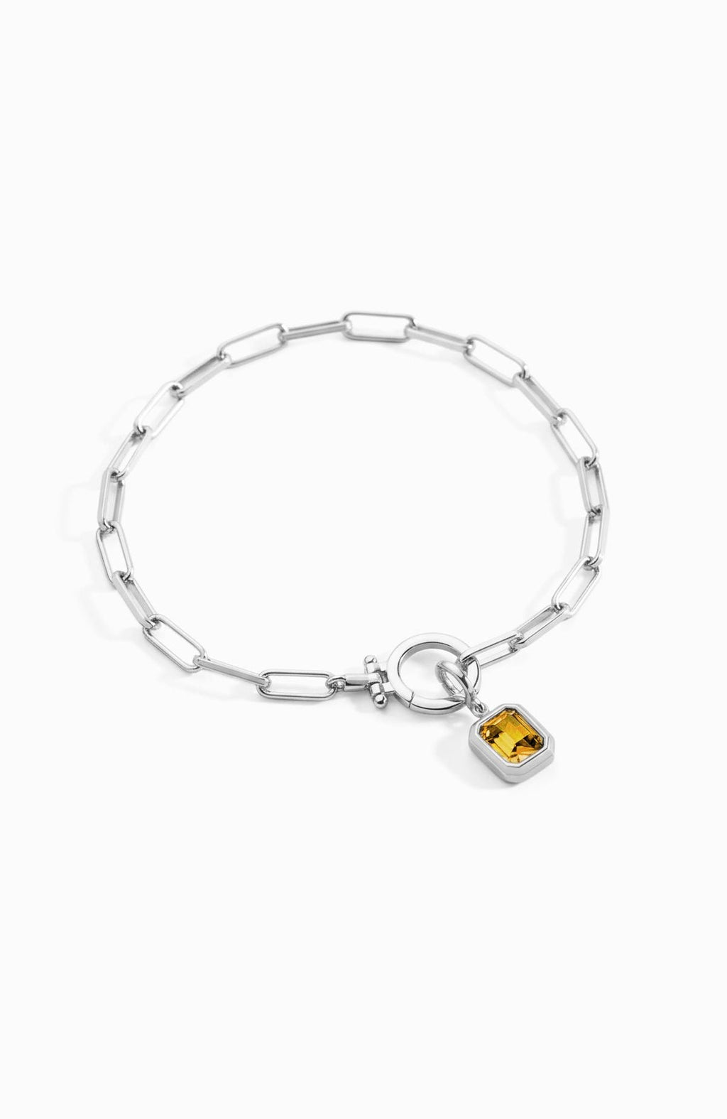 Breloque pierre de naissance baguette sur bracelet chaîne trombone menthe