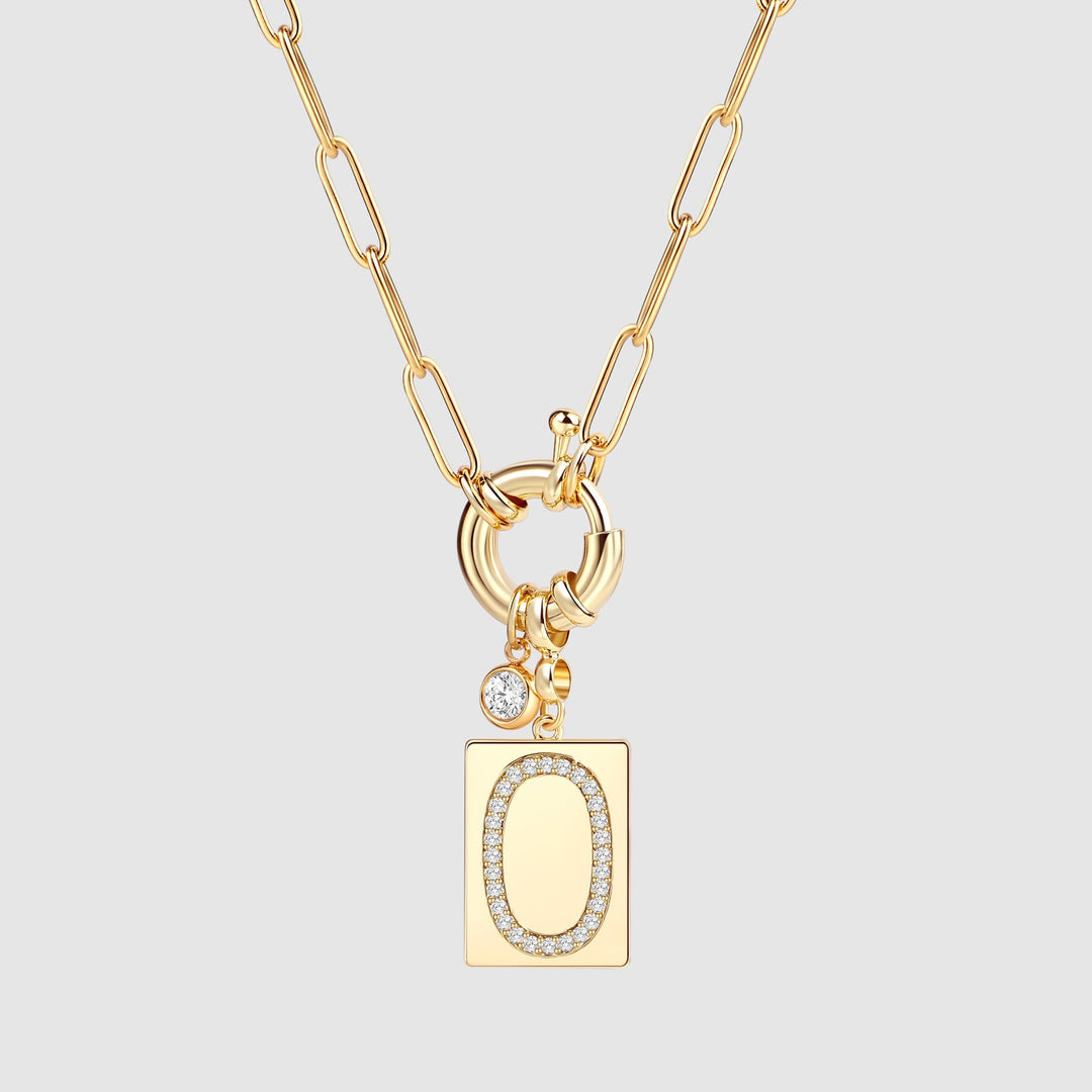 Pave Initial Pendant Necklace with Paperclip Chain