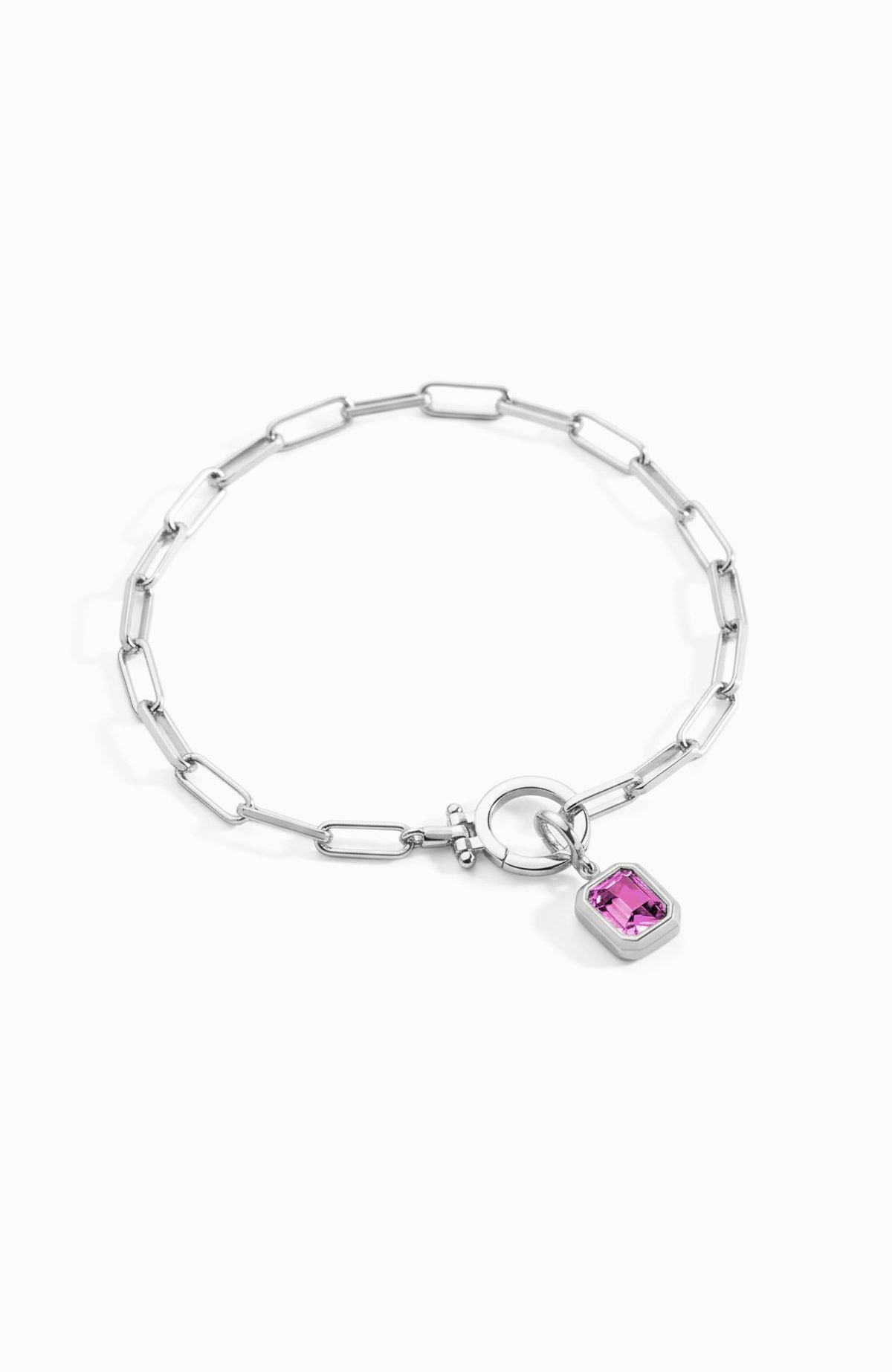 Breloque pierre de naissance baguette sur bracelet chaîne trombone menthe