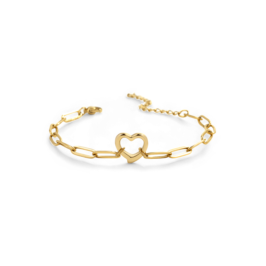 Náramek s řetízkem ve tvaru otevřeného srdce a kancelářské sponky