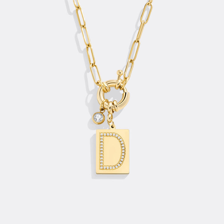 Pave Initial Pendant Necklace with Paperclip Chain