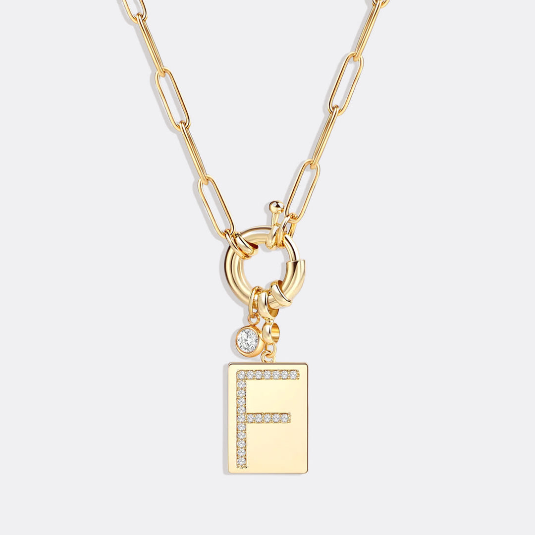Pave Initial Pendant Necklace with Paperclip Chain