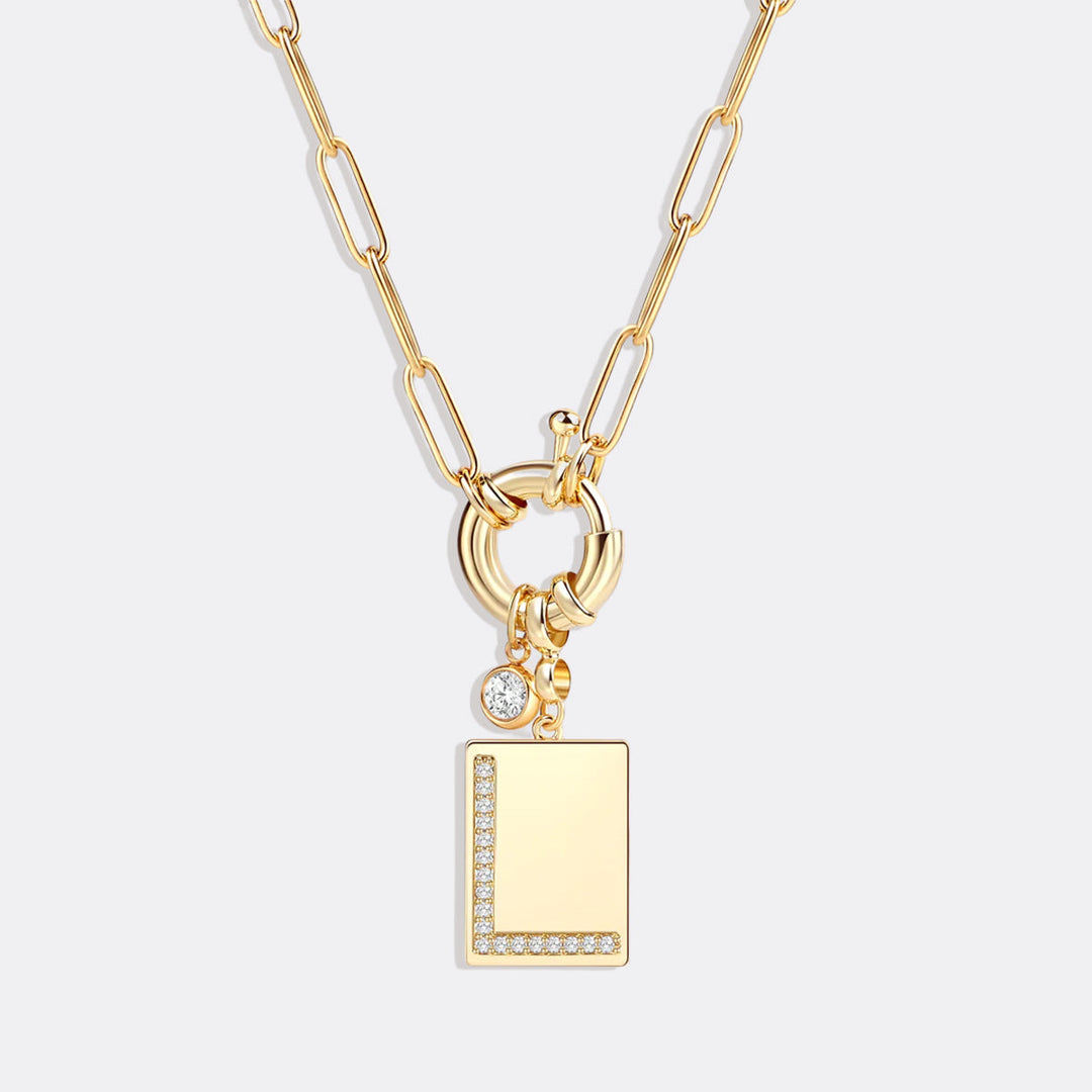 Pave Initial Pendant Necklace with Paperclip Chain