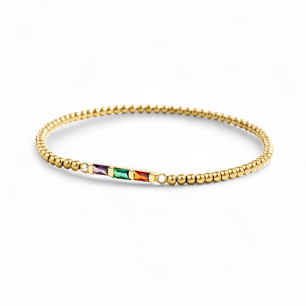 Personalisierbares Perlenarmband mit Baguette-Geburtsstein