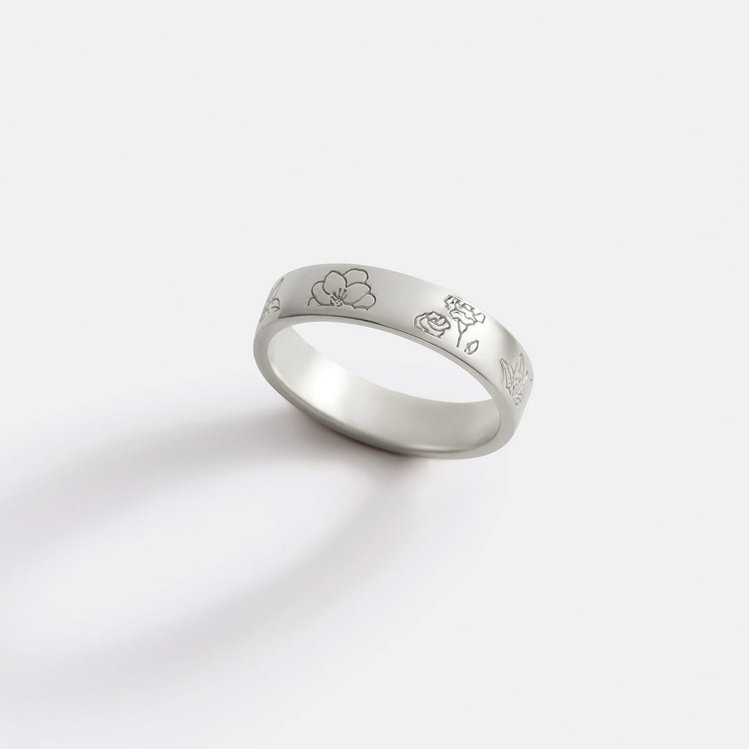 Personalized Stamped Flower Ring