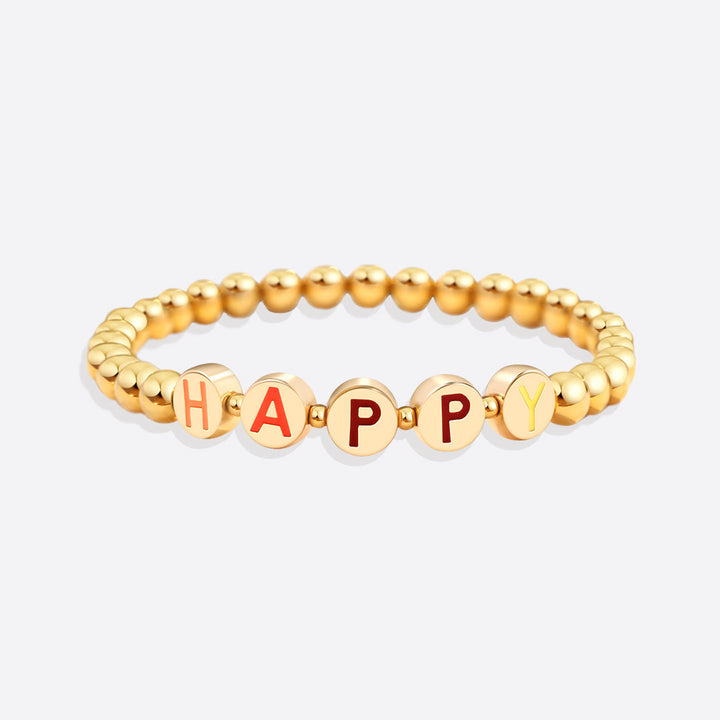 Custom Rainbow Letter Gold Disc Beaded Bracelet