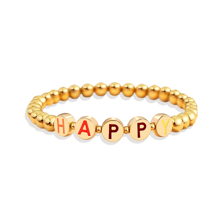Custom Rainbow Letter Gold Disc Beaded Bracelet