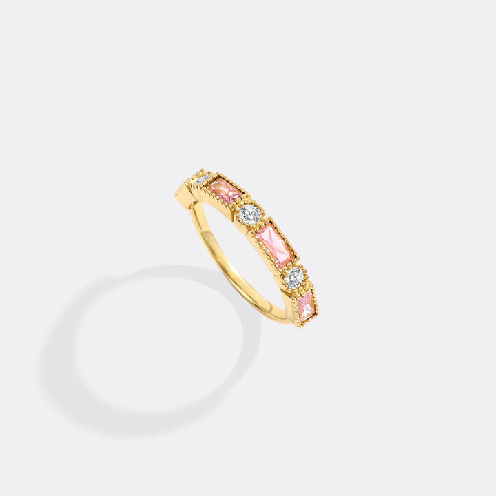 Gepersonaliseerde ronde en baguette geboortesteenring