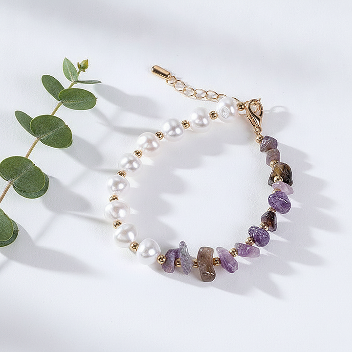 Bracelet élégant en perles de perle et améthyste