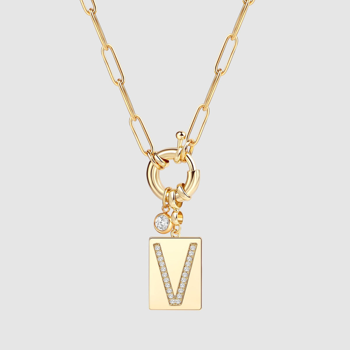 Collier pendentif initial pavé avec chaîne trombone  