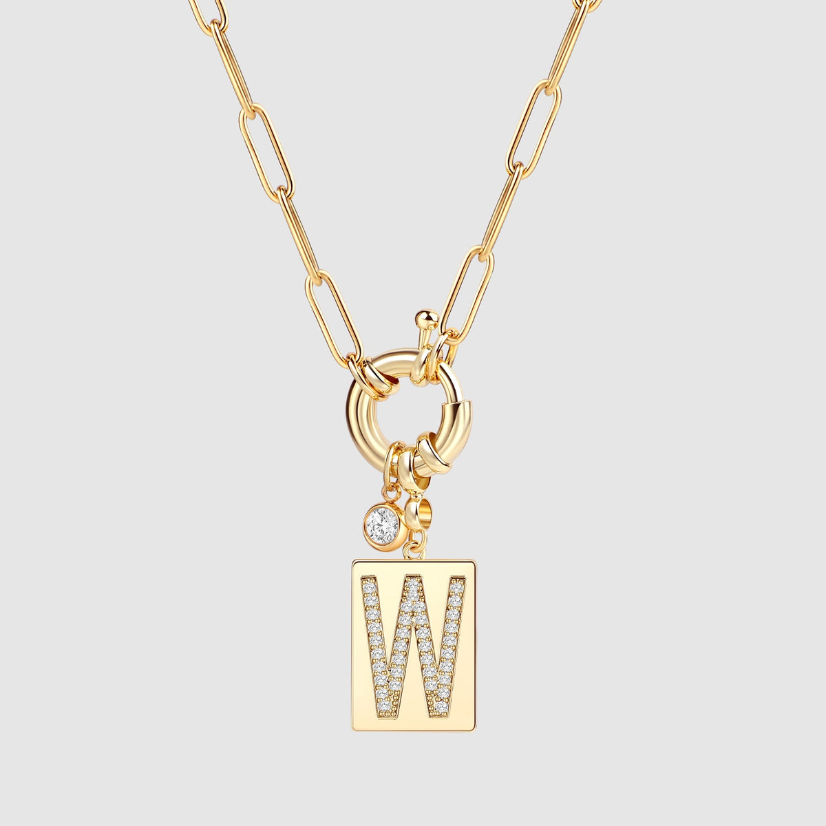 Collier pendentif initial pavé avec chaîne trombone  
