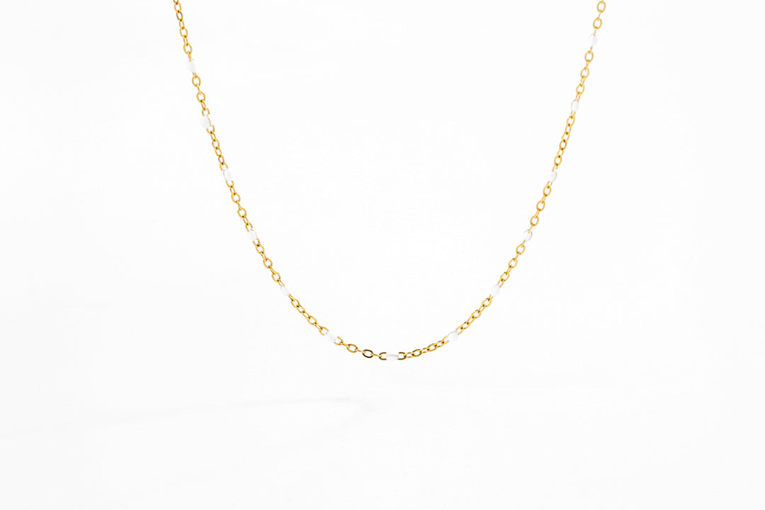 White Beaded Station Necklace