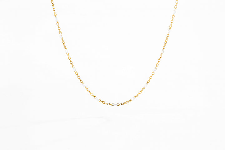 White Beaded Station Necklace