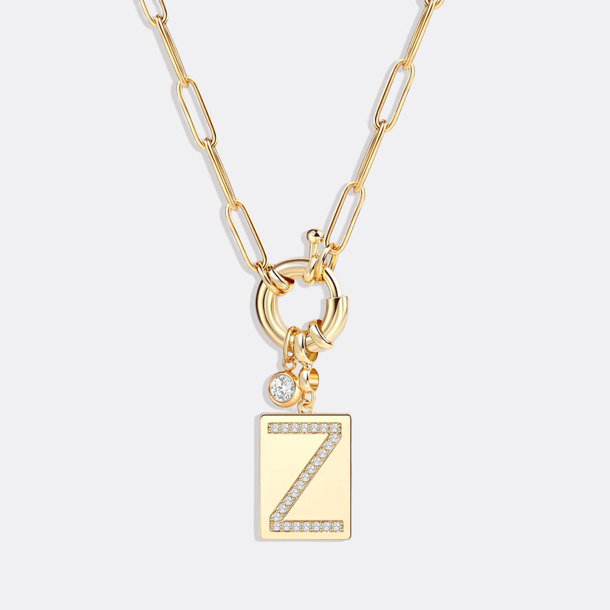 Collier pendentif initial pavé avec chaîne trombone  