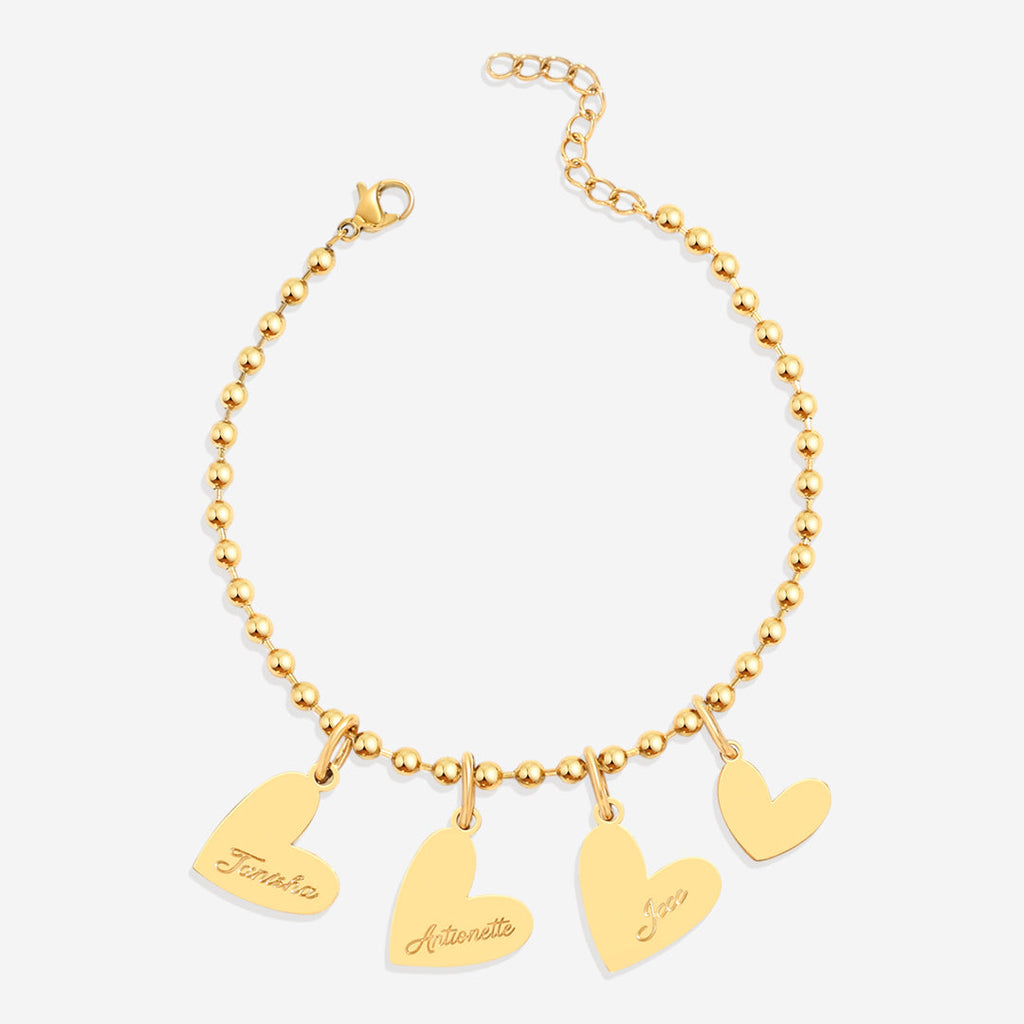 Bracelet à breloques double cœur perlé personnalisé