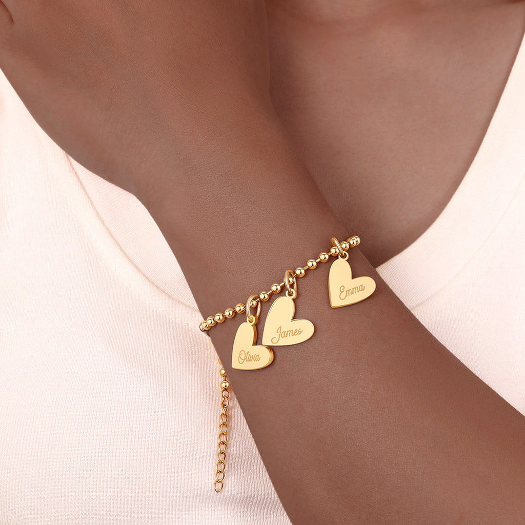 Bracelet à breloques double cœur perlé personnalisé
