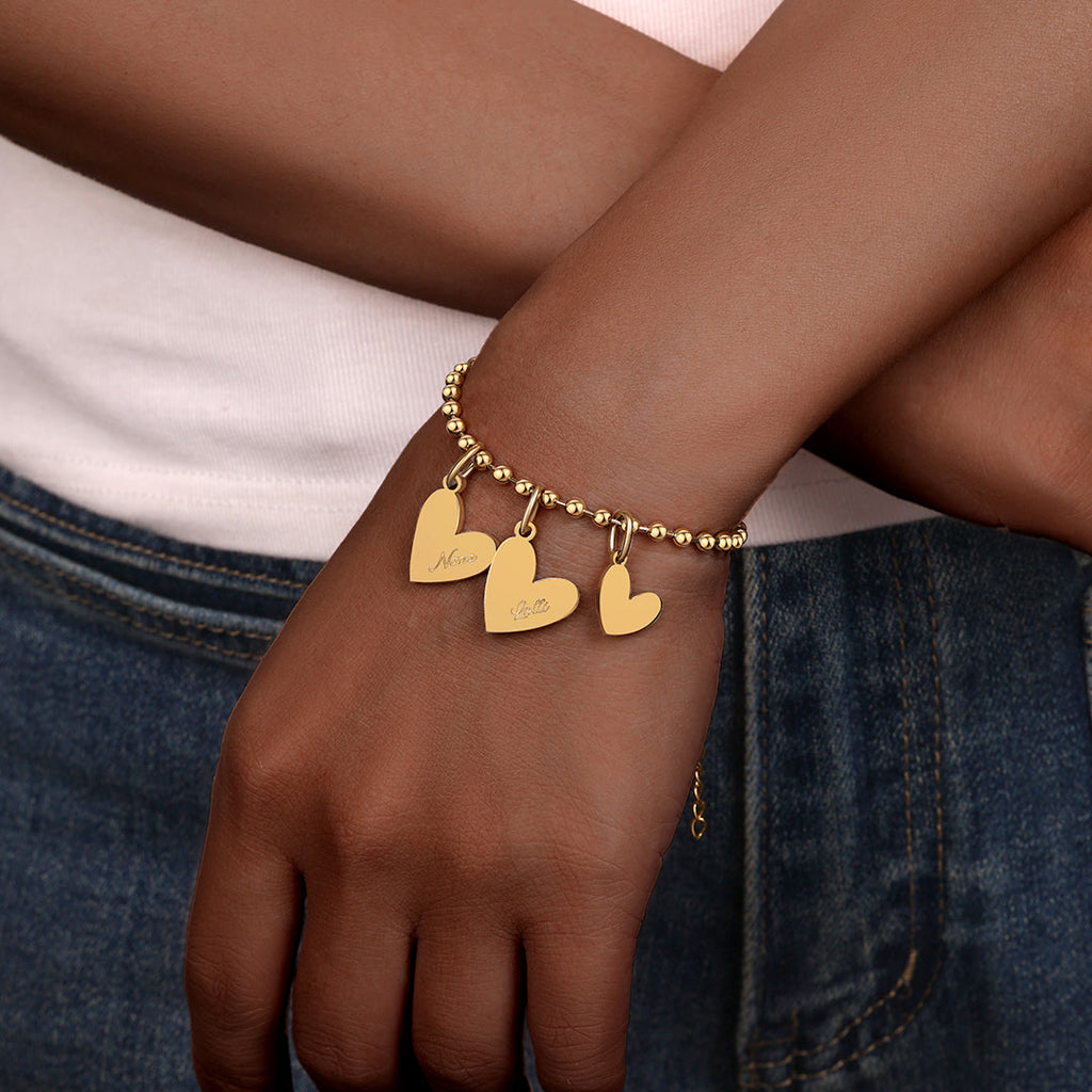 Bracelet à breloques double cœur perlé personnalisé