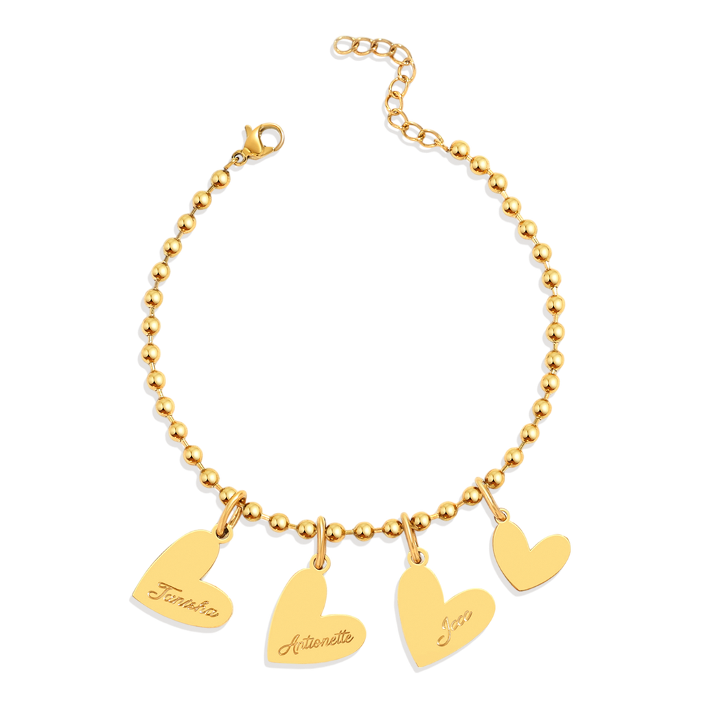 Bracelet à breloques double cœur perlé personnalisé