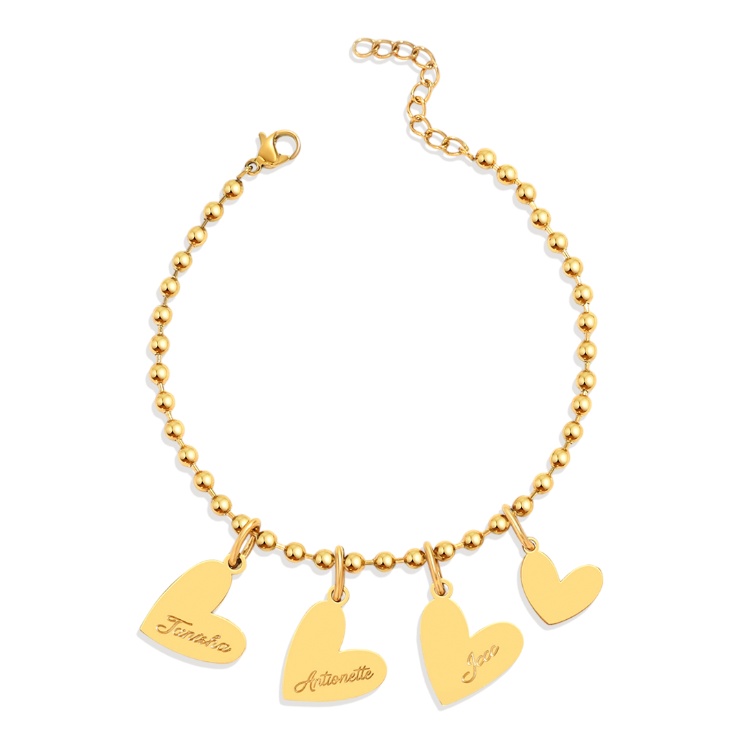 Bracelet à breloques double cœur perlé personnalisé