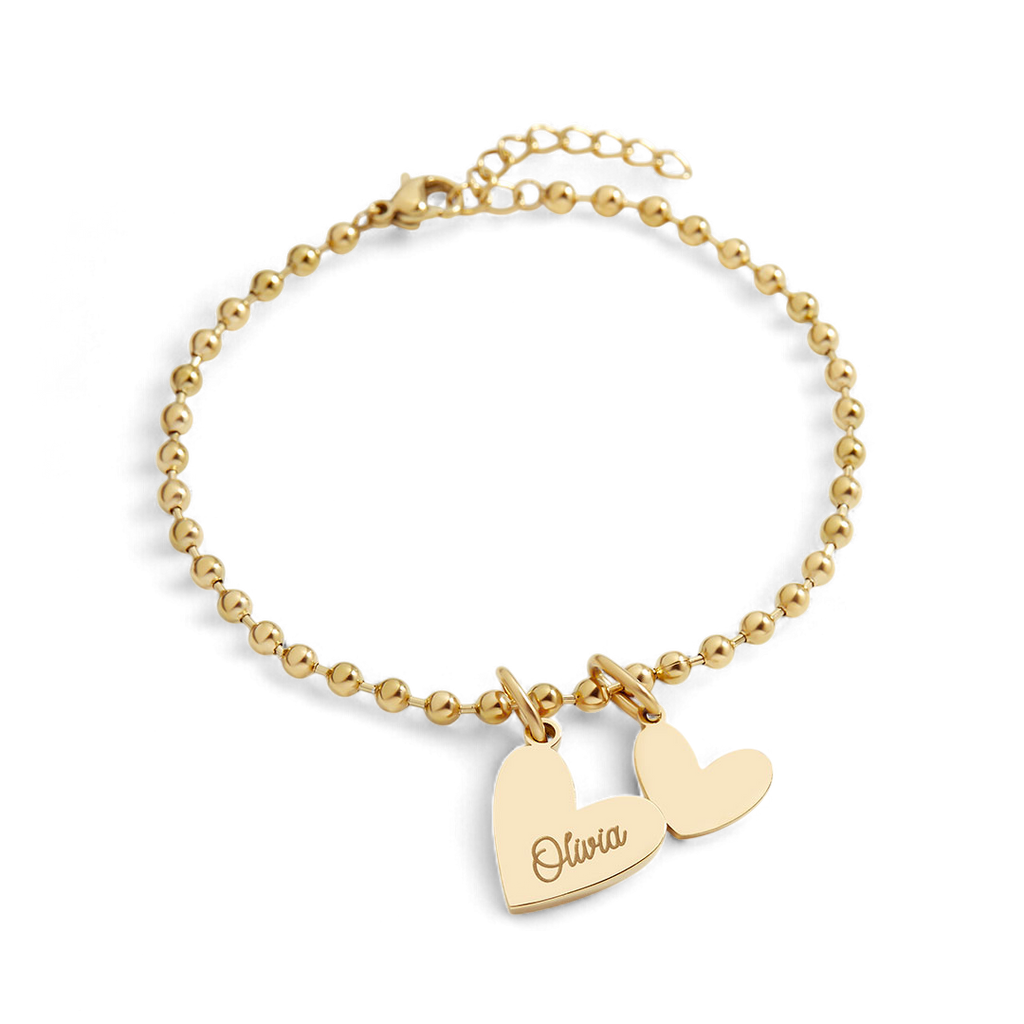 Bracelet à breloques double cœur perlé personnalisé