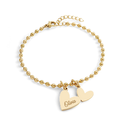 Bracelet à breloques double cœur perlé personnalisé