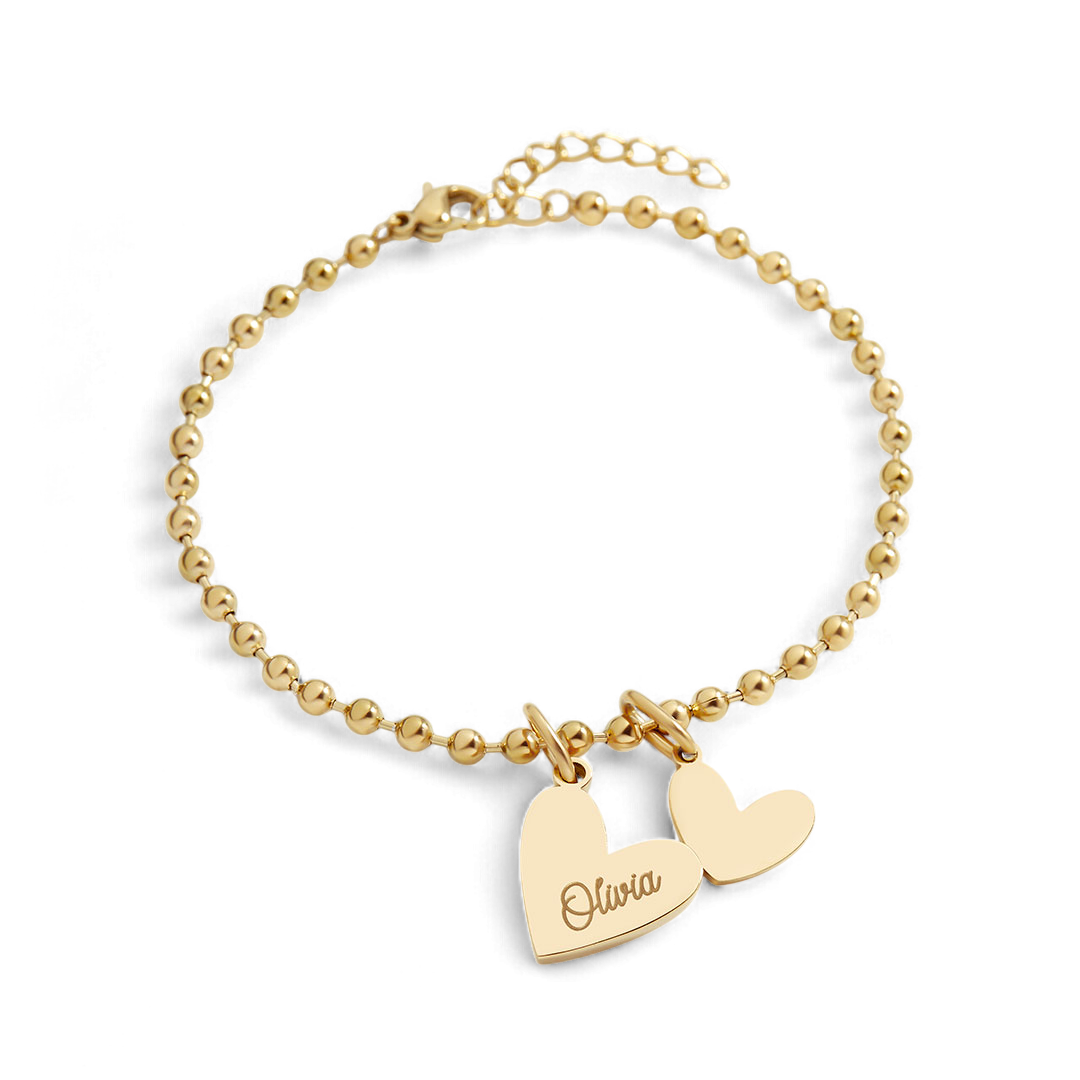 Bracelet à breloques double cœur perlé personnalisé