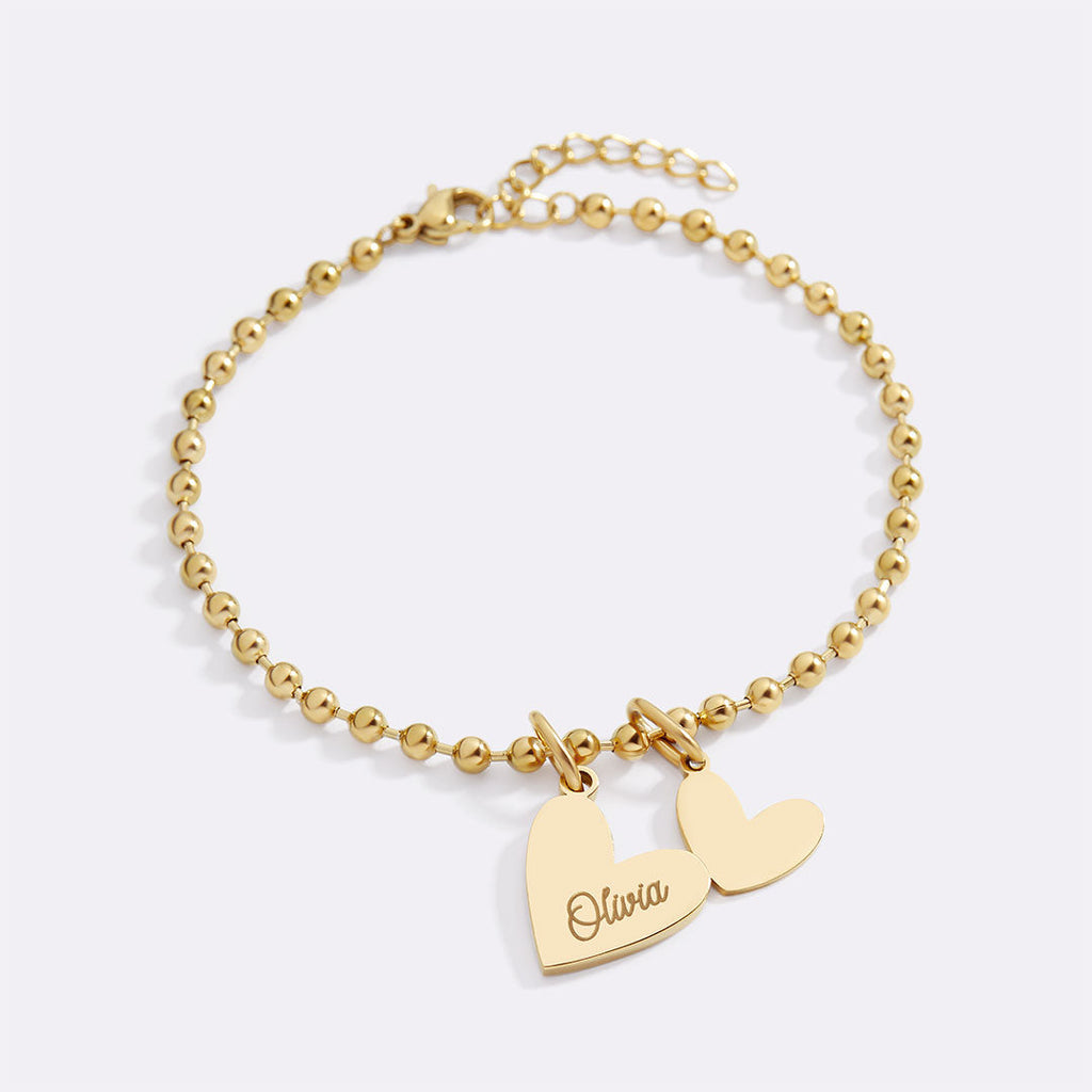 Bracelet à breloques double cœur perlé personnalisé
