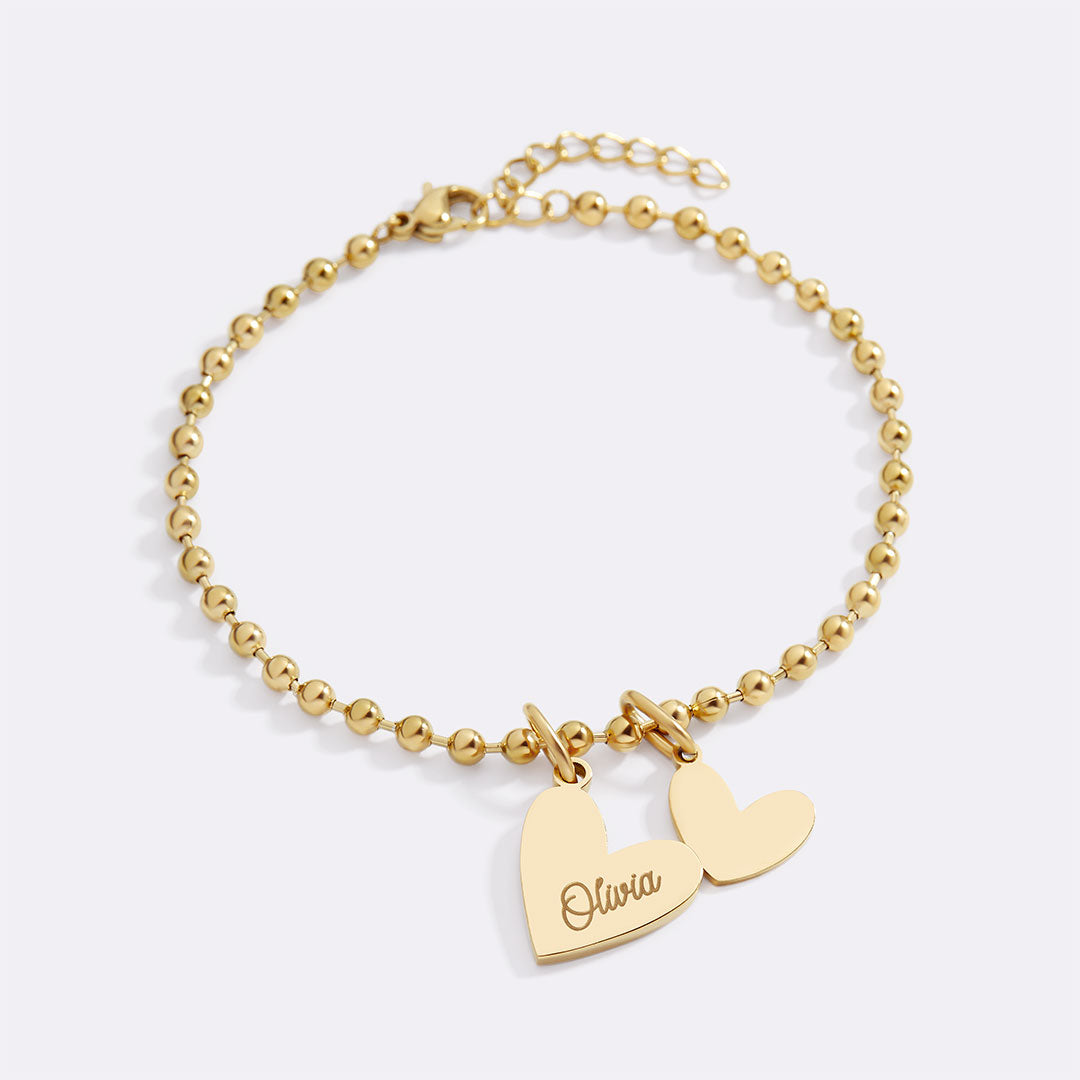 Bracelet à breloques double cœur perlé personnalisé