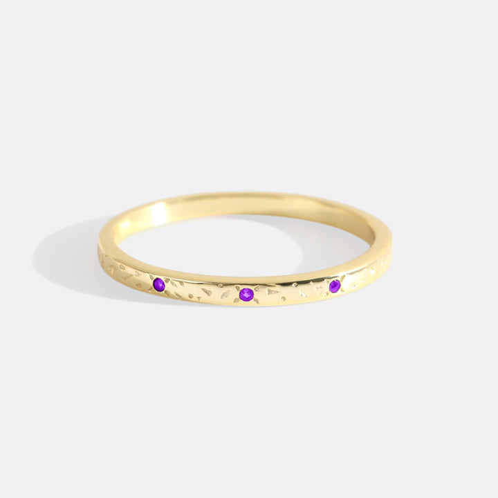 Narrow Textured Gold Birthstone Band