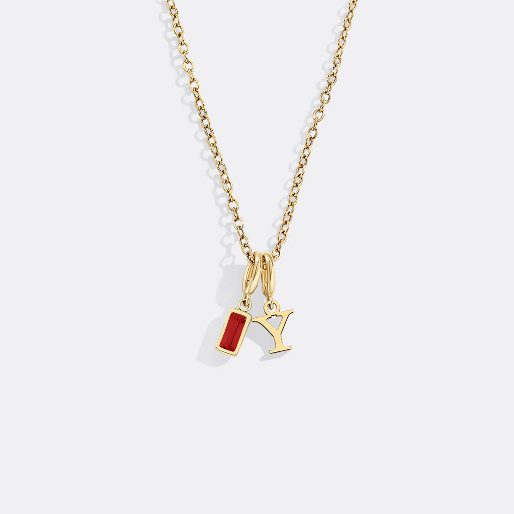 Colar Minimalista com Pingente Inicial e Pedra de Nascimento