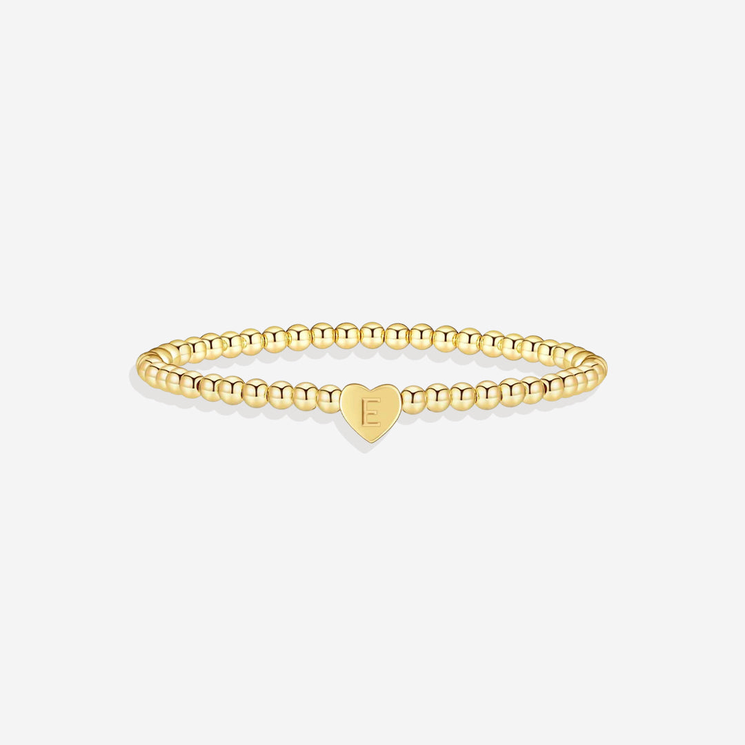 Gold Beaded Bracelet with Heart Initial