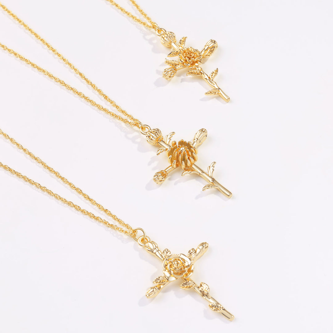 Bloemenkruis Hanger Ketting