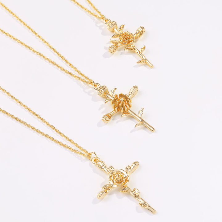 Bloemenkruis Hanger Ketting