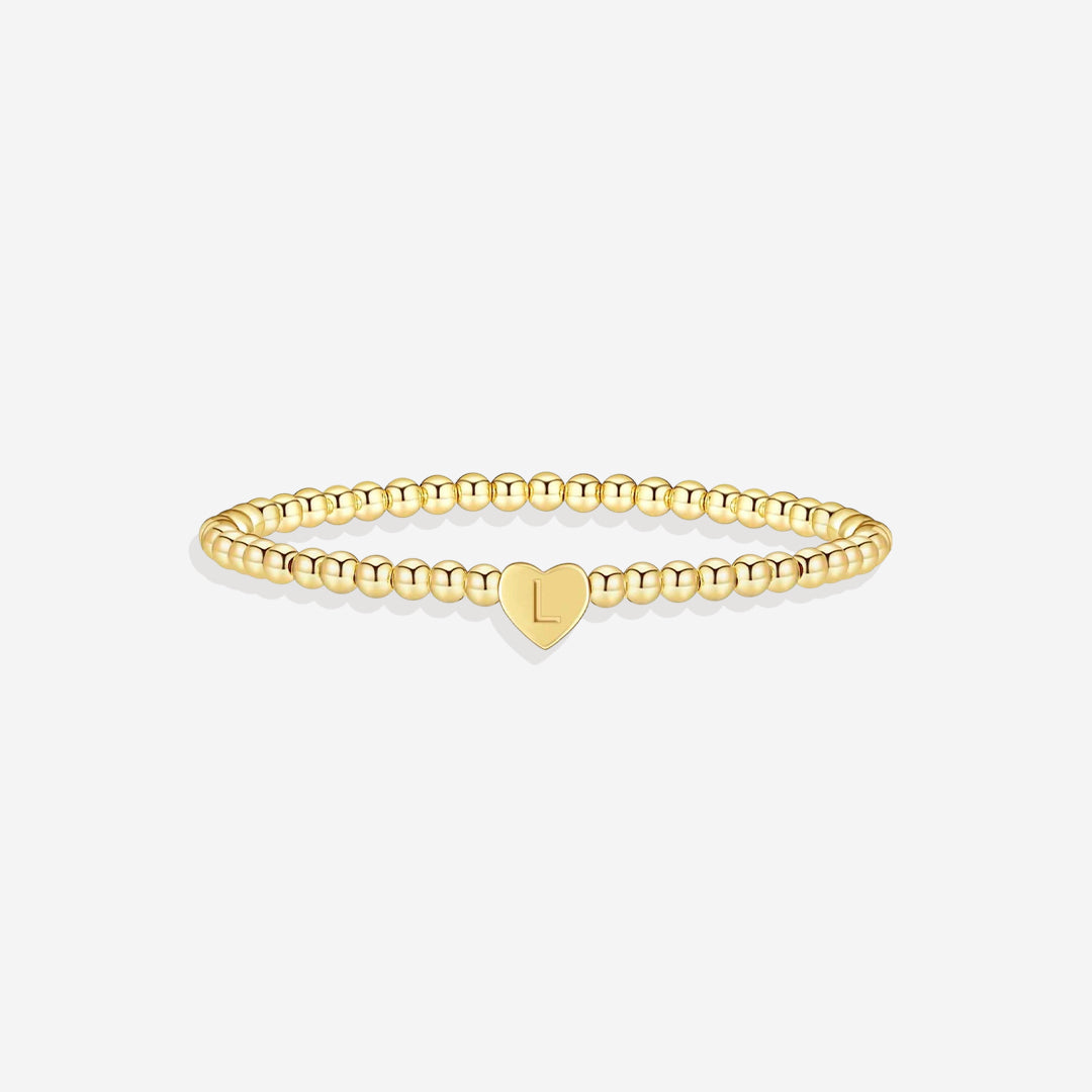 Gold Beaded Bracelet with Heart Initial