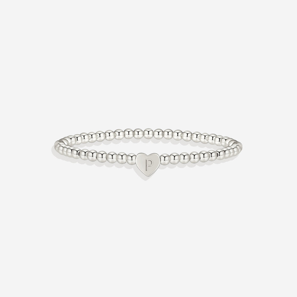 Gold Beaded Bracelet with Heart Initial
