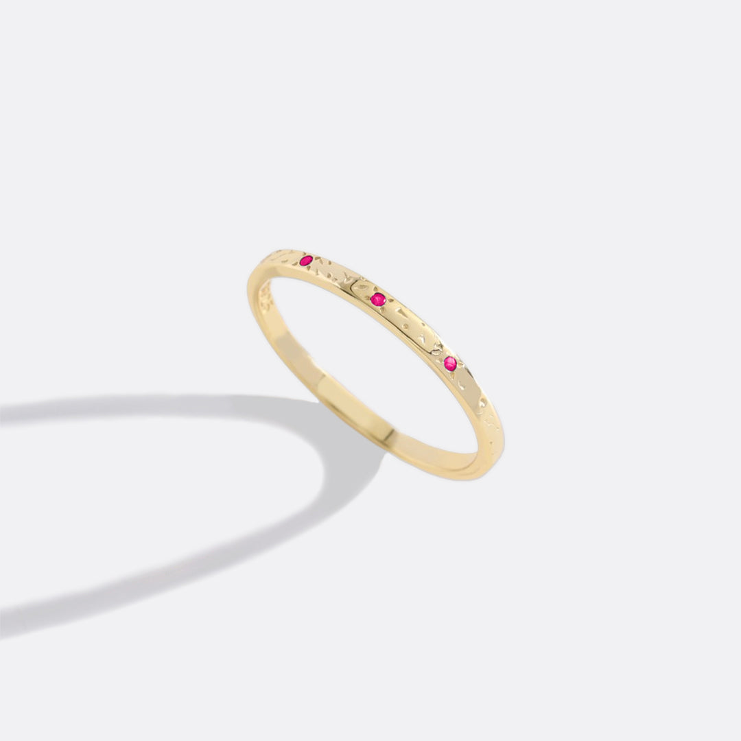 Narrow Textured Gold Birthstone Band