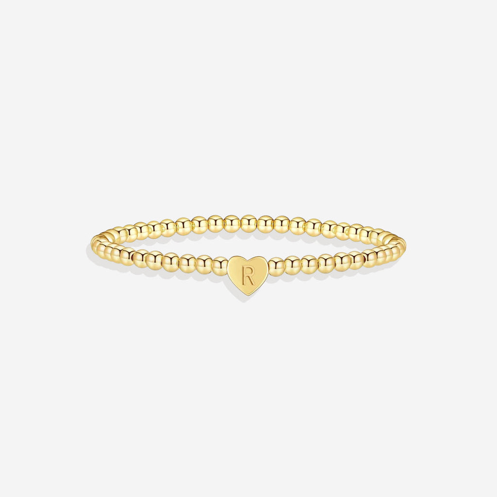 Gold Beaded Bracelet with Heart Initial