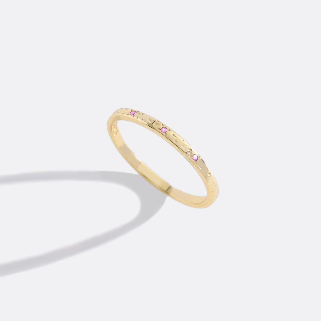 Narrow Textured Gold Birthstone Band