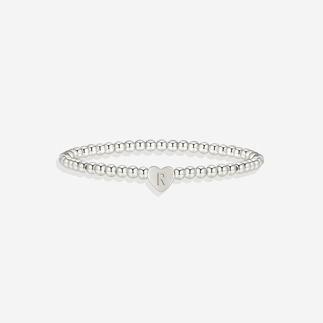 Gold Beaded Bracelet with Heart Initial
