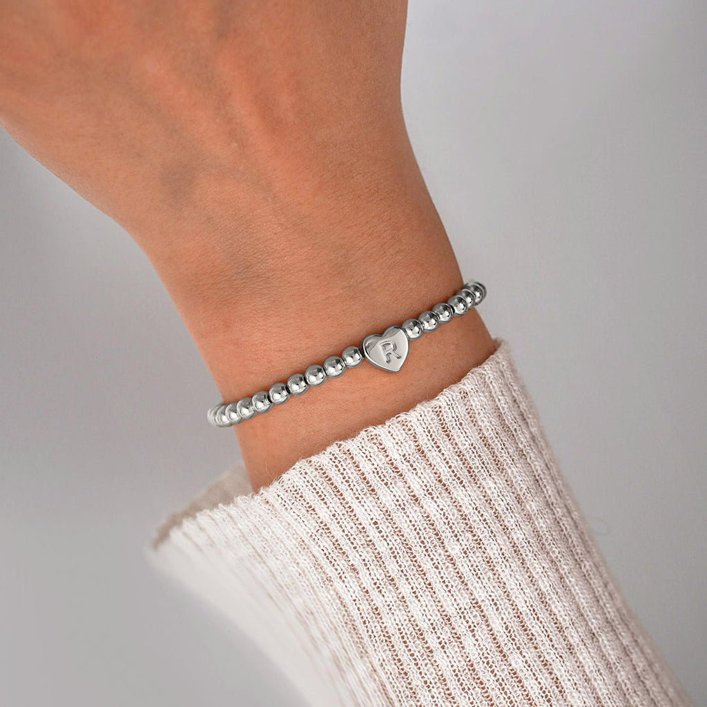 Gold Beaded Bracelet with Heart Initial