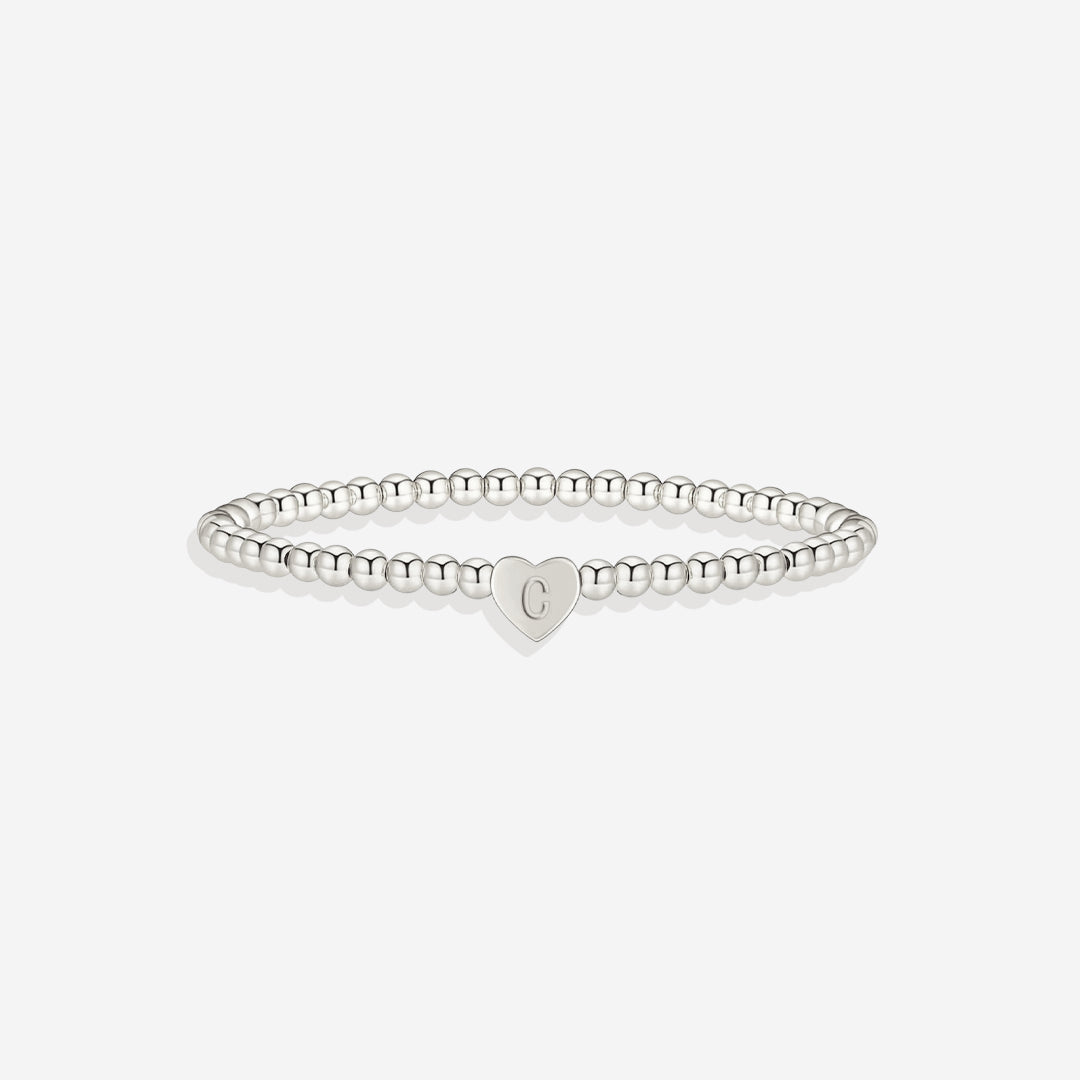 Gold Beaded Bracelet with Heart Initial