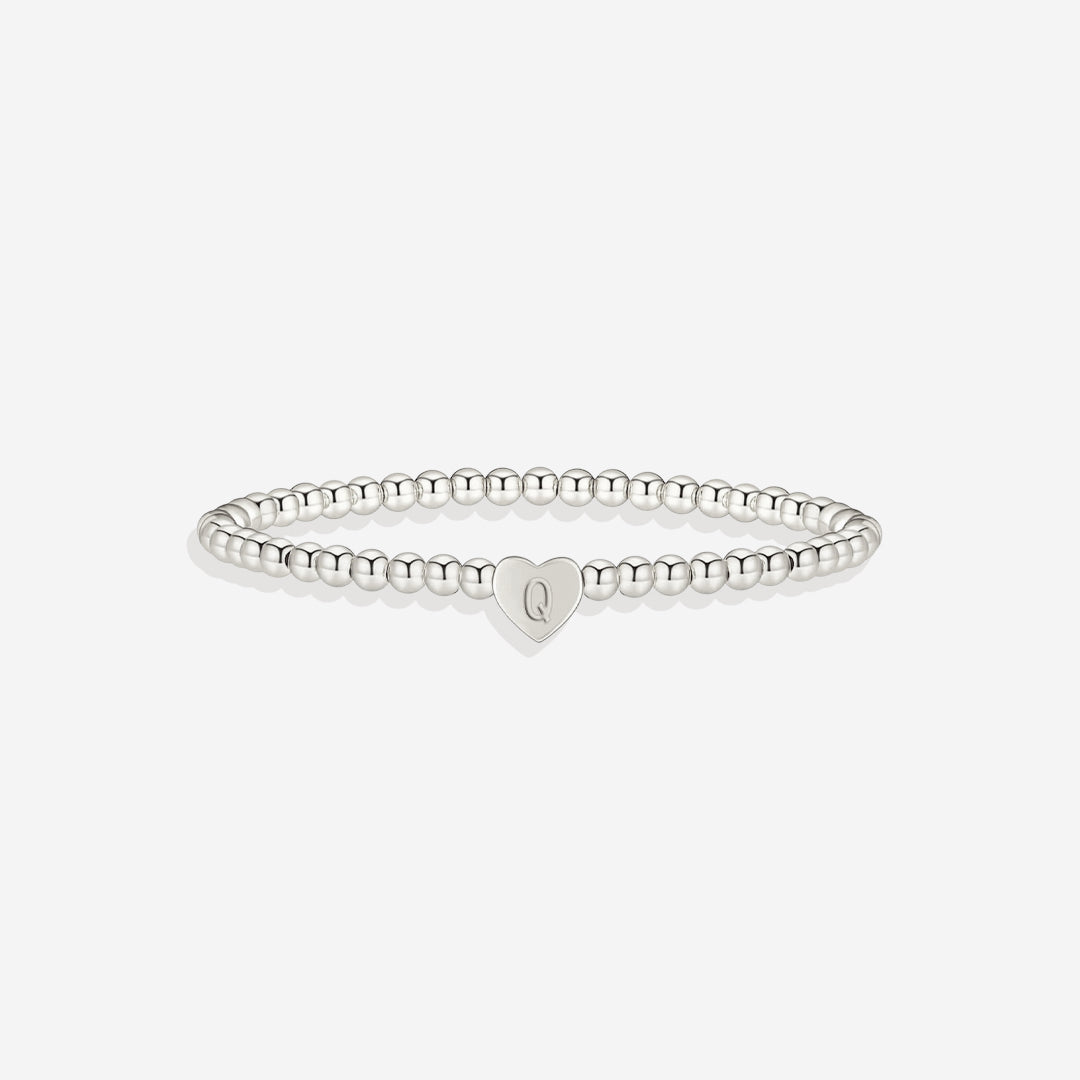 Gold Beaded Bracelet with Heart Initial