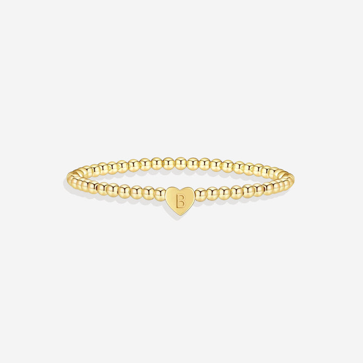 Gold Beaded Bracelet with Heart Initial