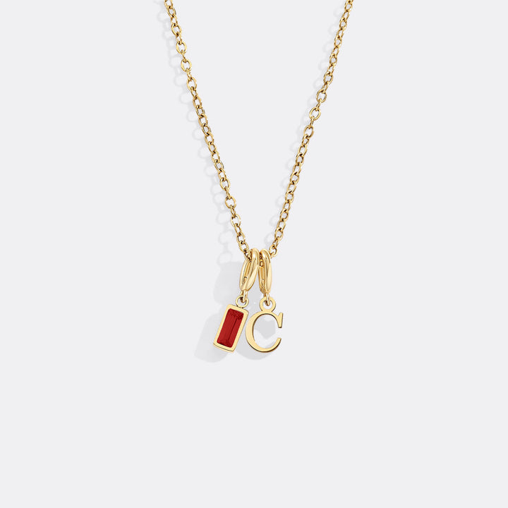 Minimalistisk halskjede med initial og fødselssteinsanheng