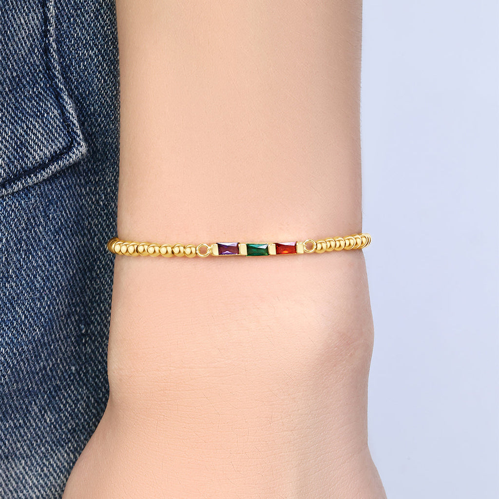 Personalisierbares Perlenarmband mit Baguette-Geburtsstein