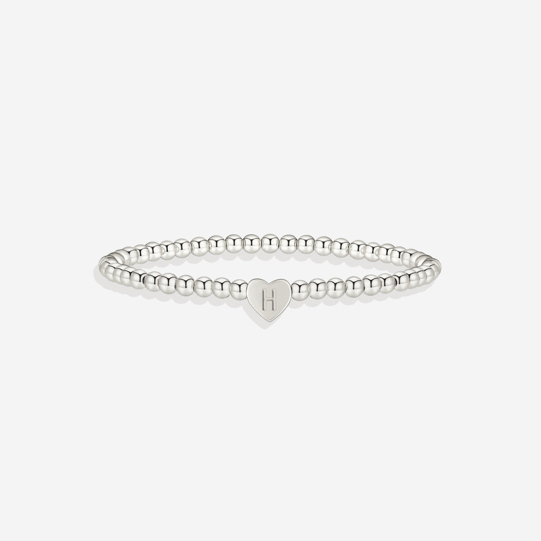 Gold Beaded Bracelet with Heart Initial