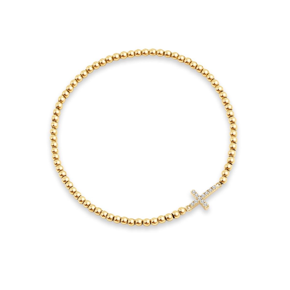 Pulseira Elástica com Cruz e Contas Douradas