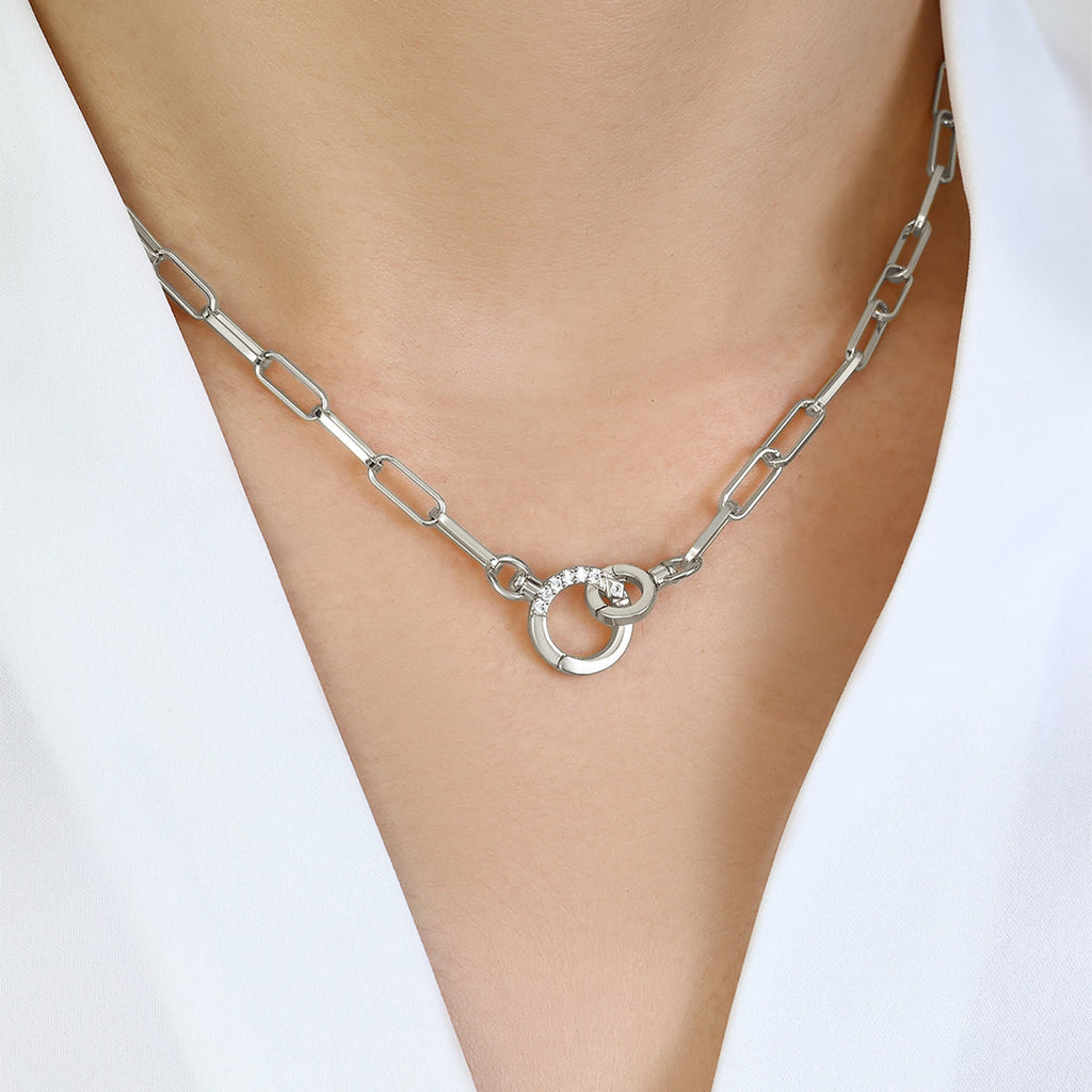 Pave Mint Paperclip Necklace