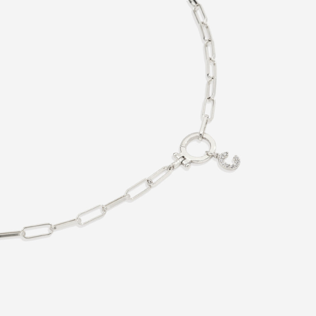 Mint Paperclip Necklace with Pave Initial Charm