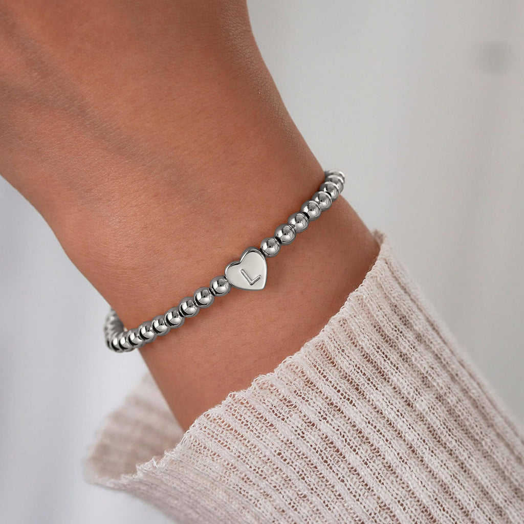 Gold Beaded Bracelet with Heart Initial